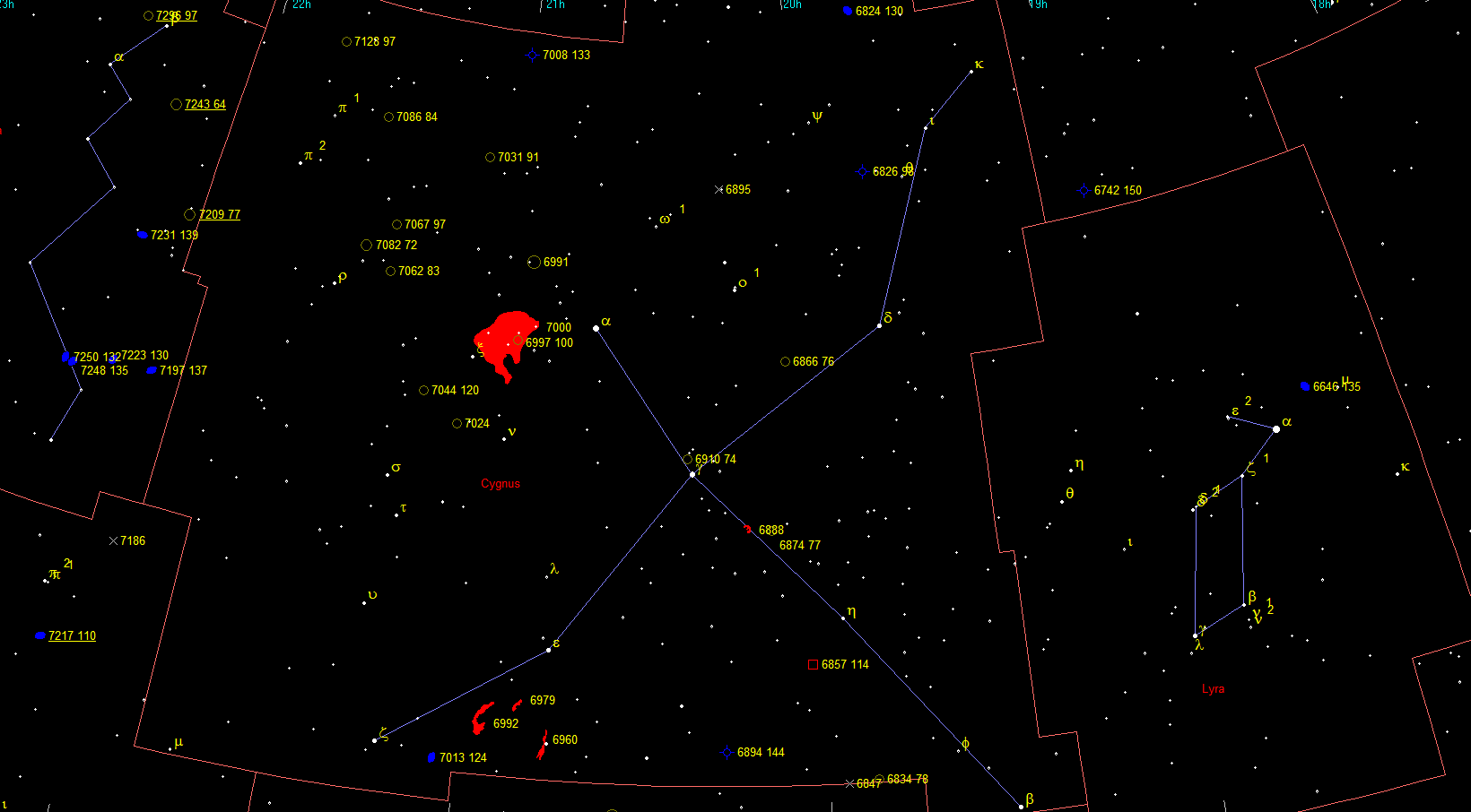 Oggetti di Herschel 2500 nella costellazione Cygnus