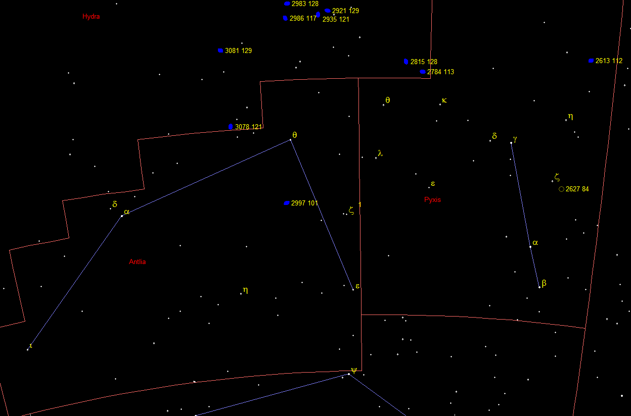 Oggetti di Herschel 2500 nella costellazione Pyxis